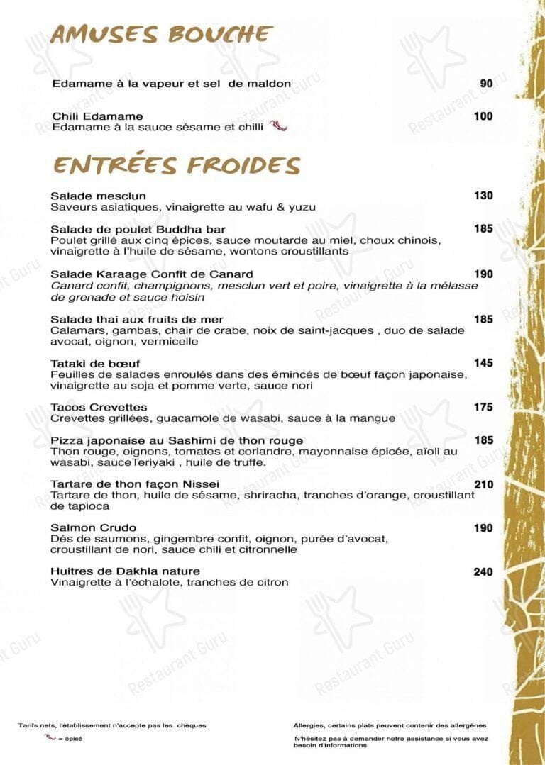 Buddha Bar Marrakech Menu 2024 - drinks and food menu & prices